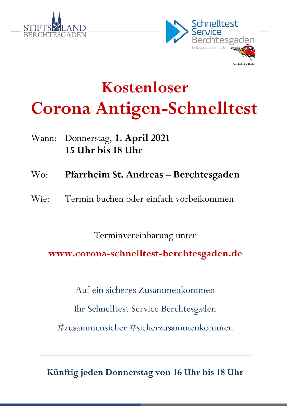 Info zum Corona Antigen Schnelltest im Pfarrheim Berchtesgaden