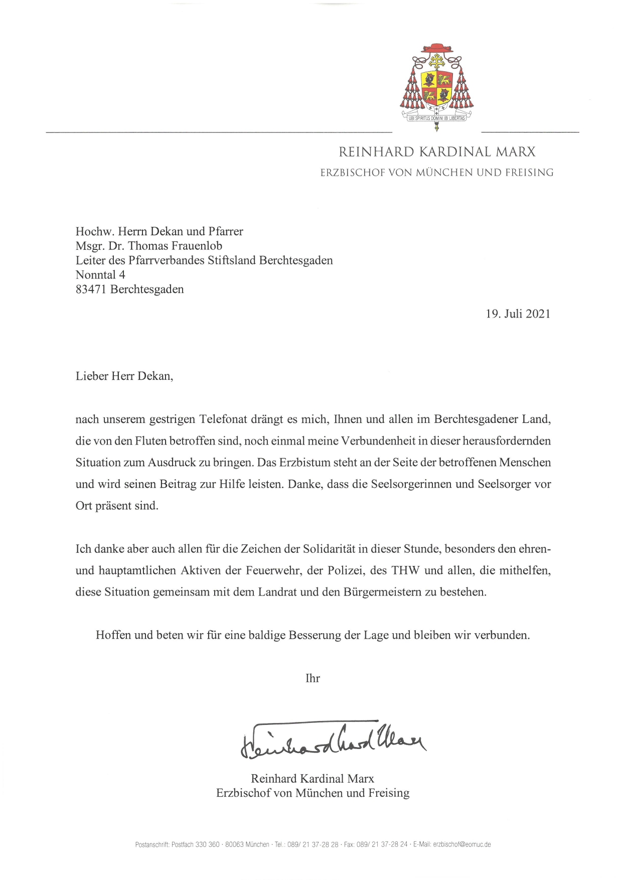 Schreiben von Reinhard Kardinal Marx