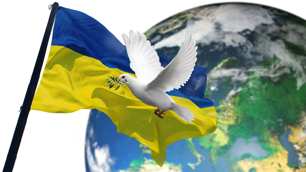 Ukrainische Fahne mit Friedenstaube