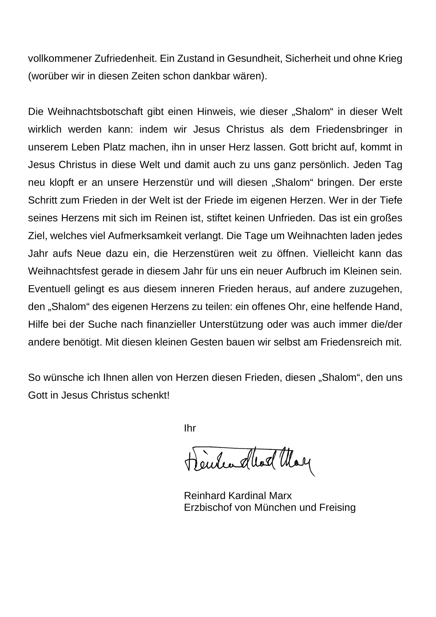Weihnachtsgrüße von Reinhard Kardinal Marx an die Seniorinnen und Senioren